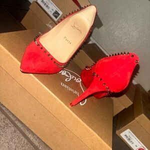 Christian Louboutin Red Suede Spiked Heels